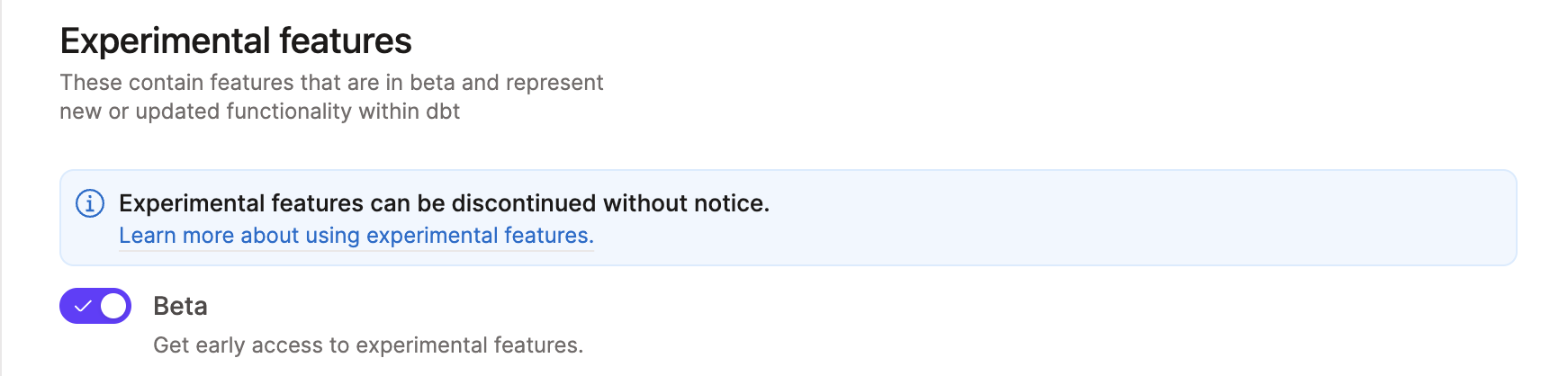 Experimental features
