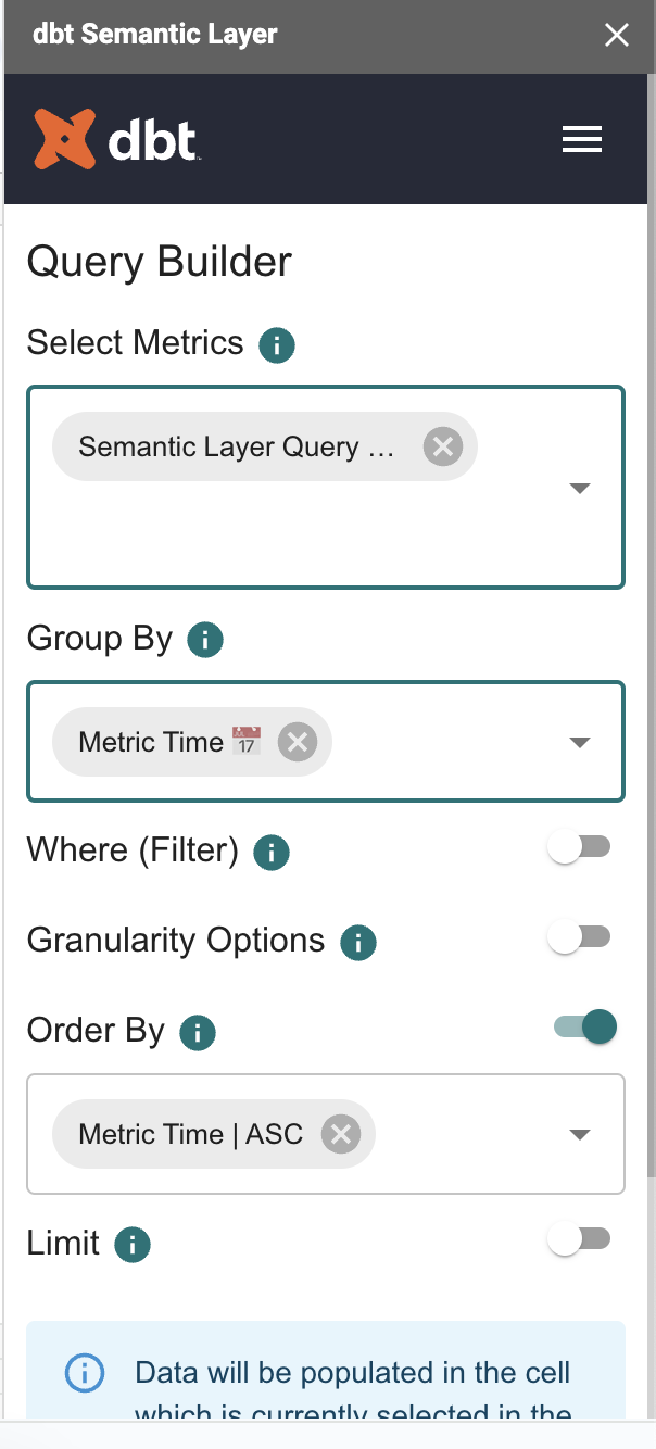 Semantic Layer query builder in Google Sheets Semantic Layer query builder in Google Sheets