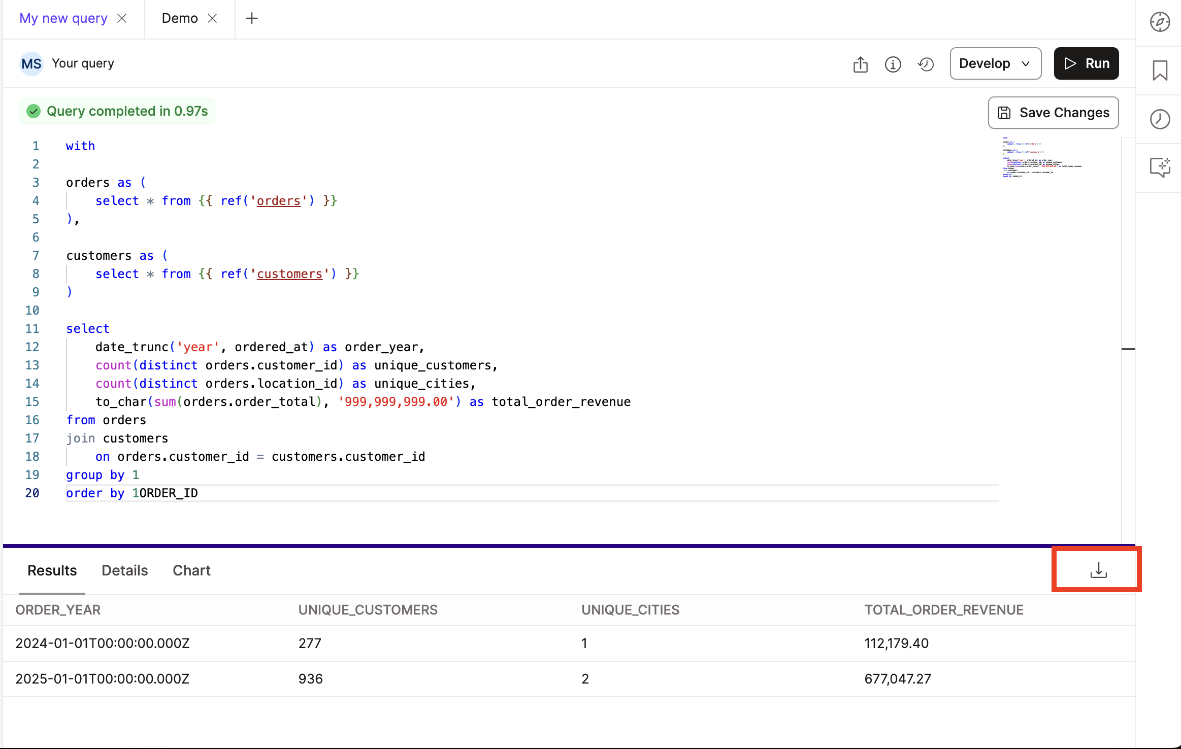 dbt Insights Export to CSV
