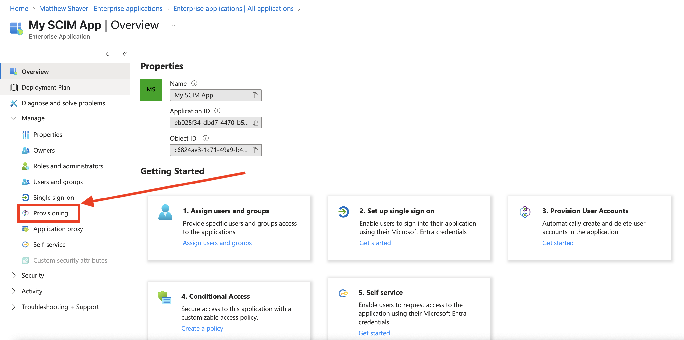 The Provisioning option on the sidebar. The Provisioning option on the sidebar.