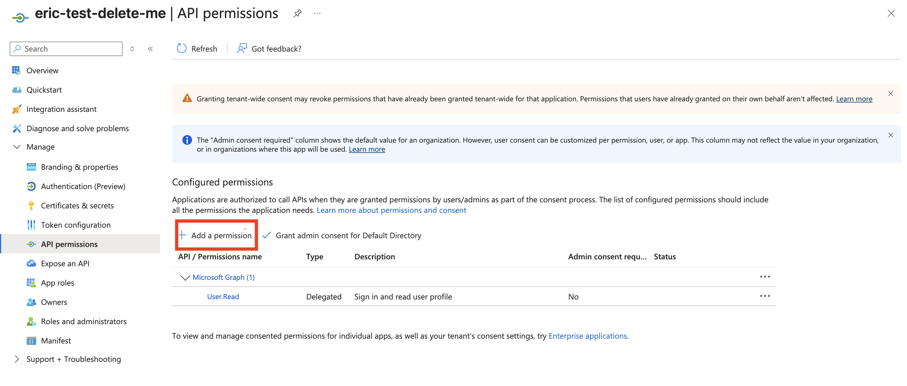 Add permissions to the Entra ID app. Add permissions to the Entra ID app.