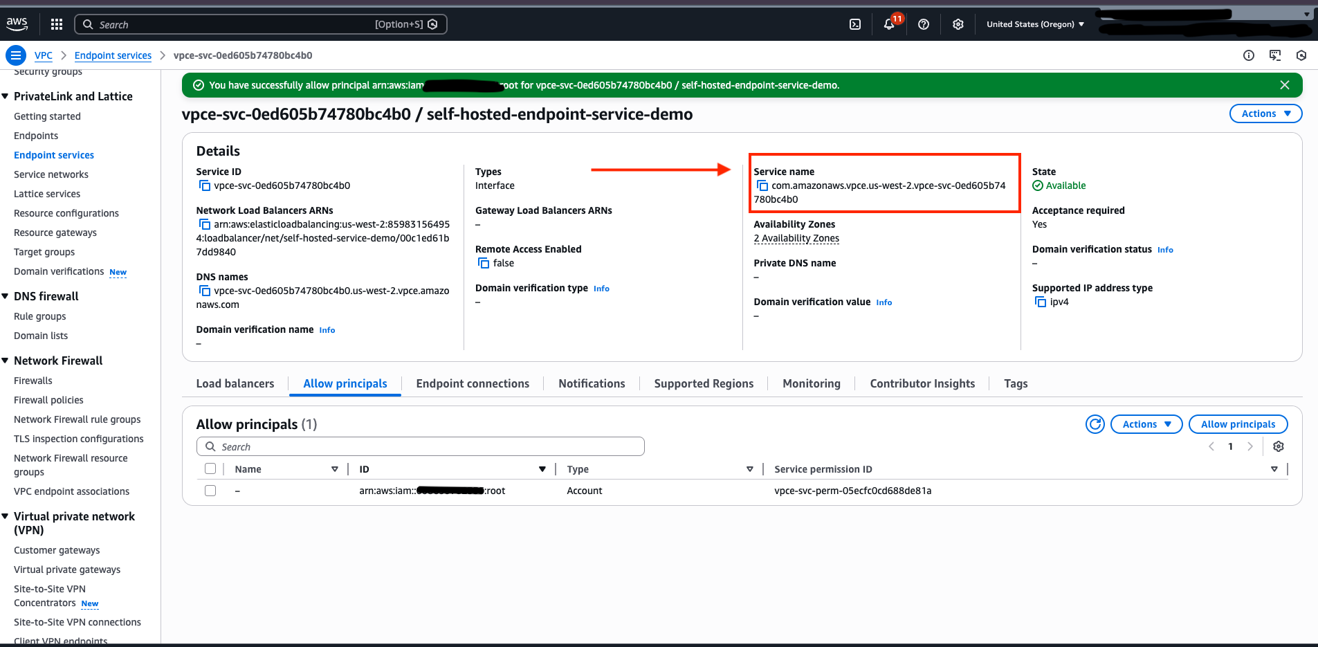 Copy the Endpoint Service name Copy the Endpoint Service name