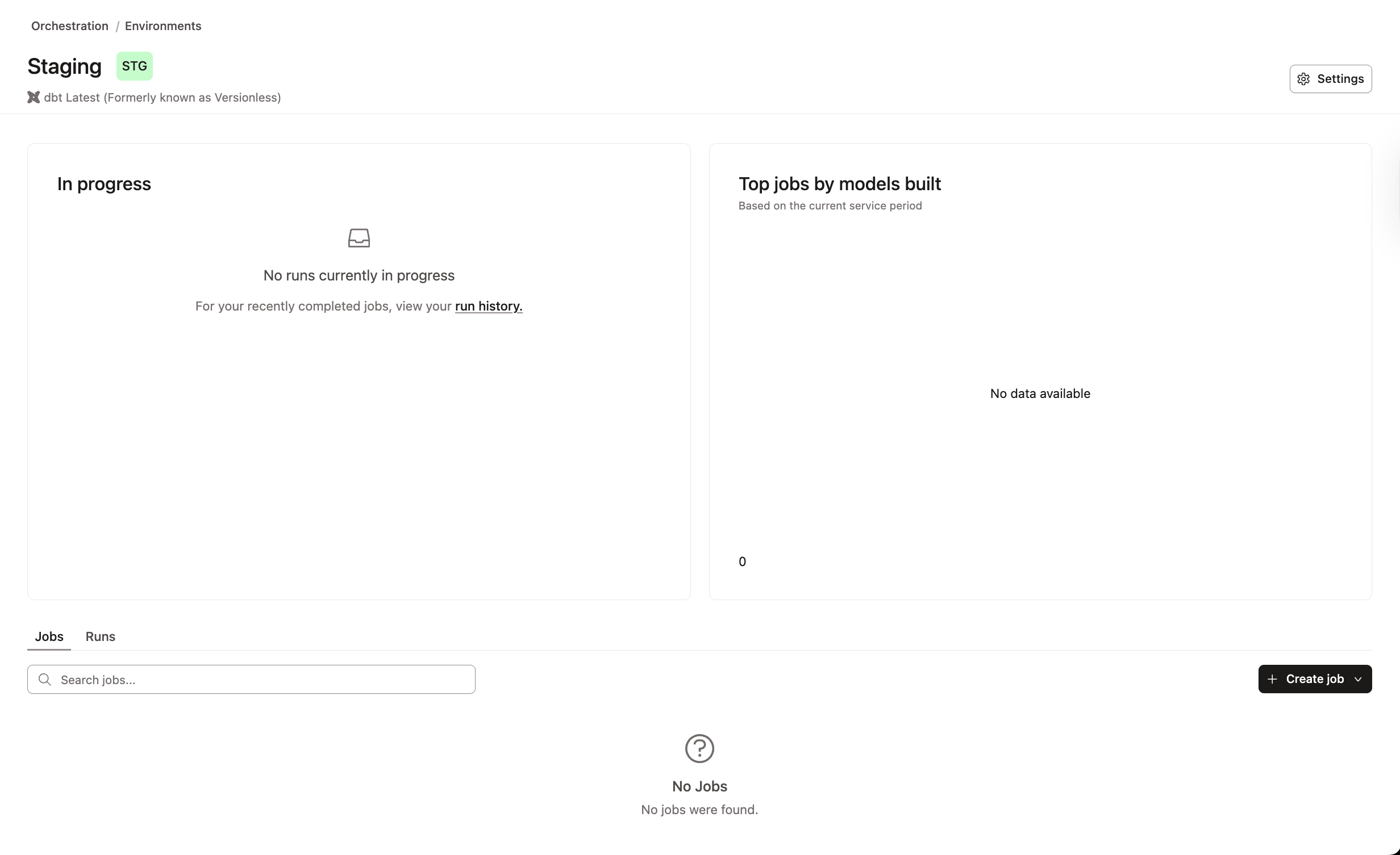 The Staging environment landing page with full access.