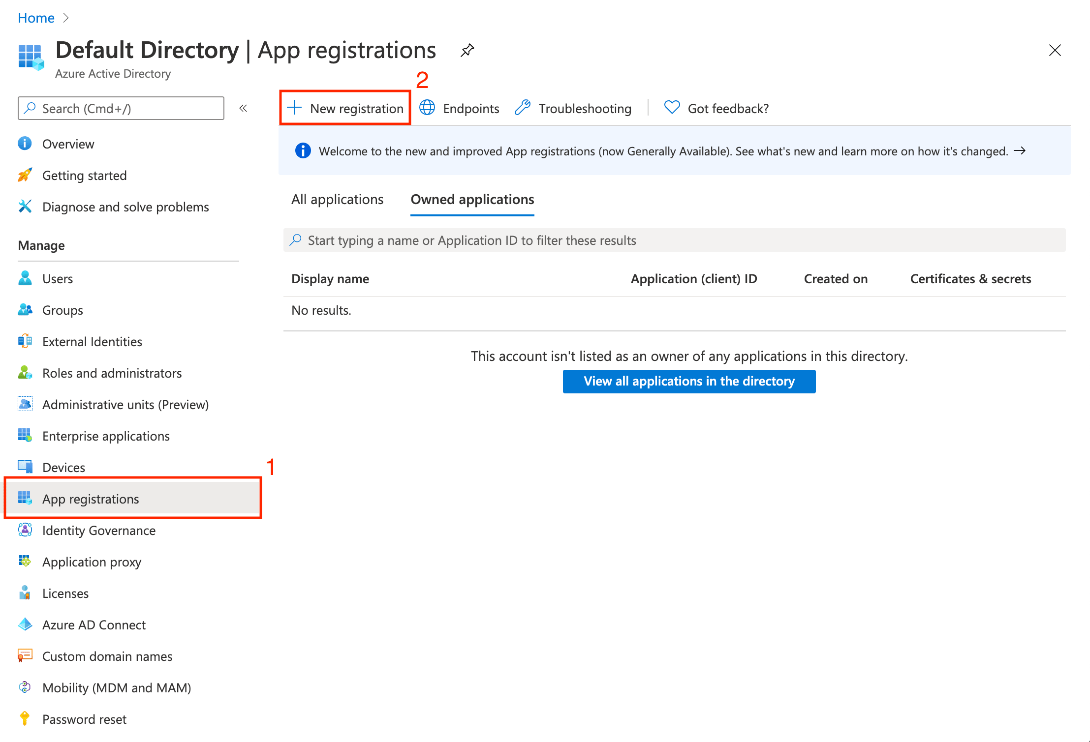 Creating a new app registration