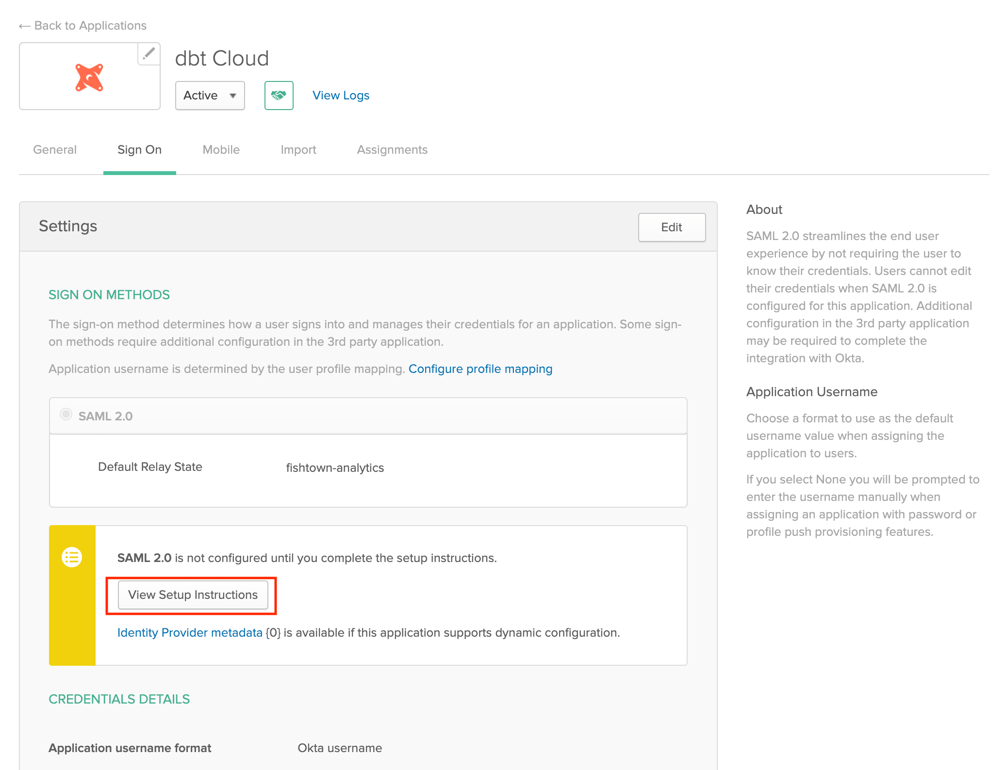 Viewing the configured application
