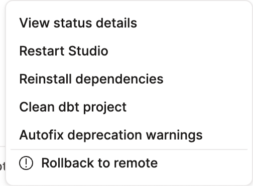 IDE menu with additional information and actions.