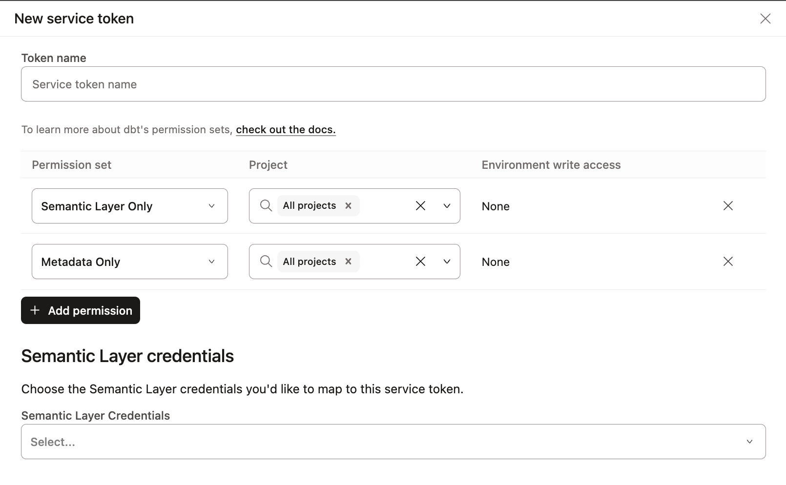 Create a new service token and map credentials directly on the separate 'Service tokens page'. Create a new service token and map credentials directly on the separate 'Service tokens page'.
