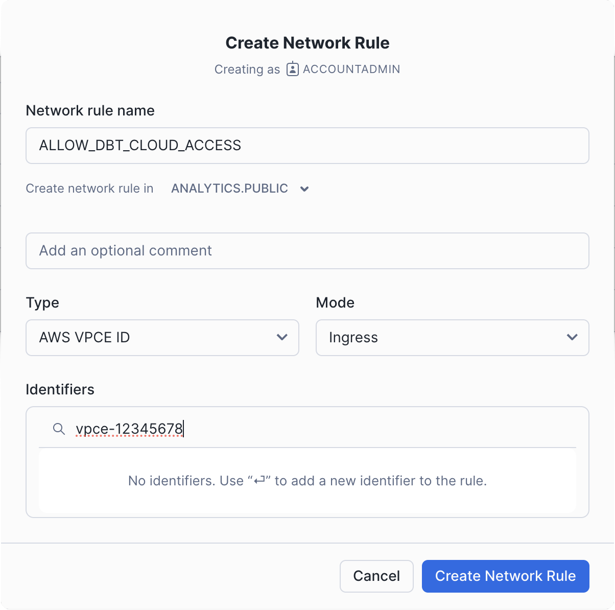 Create Network Rule Create Network Rule