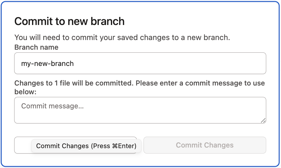 Commit changes to a new branch