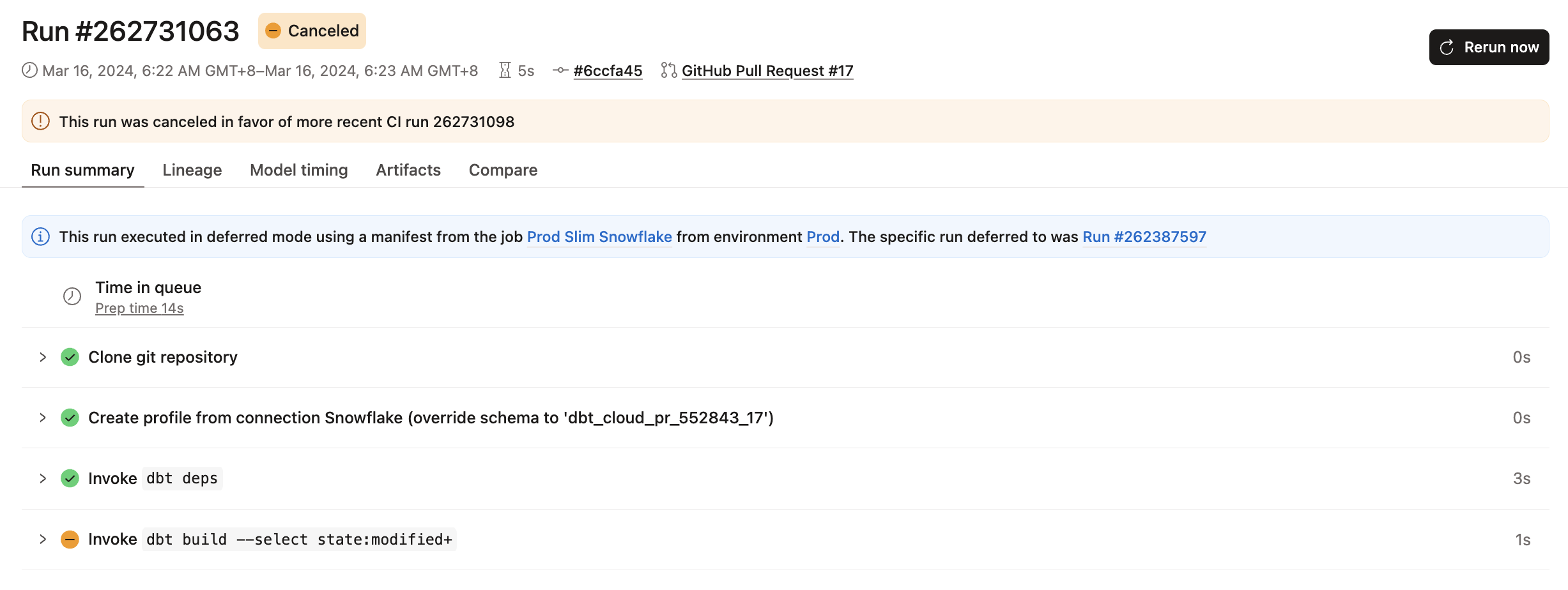 Example of an automatically canceled run Example of an automatically canceled run