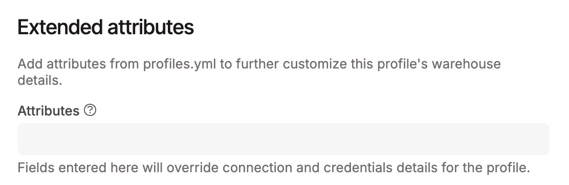 The Extended attributes field on a connection profile.