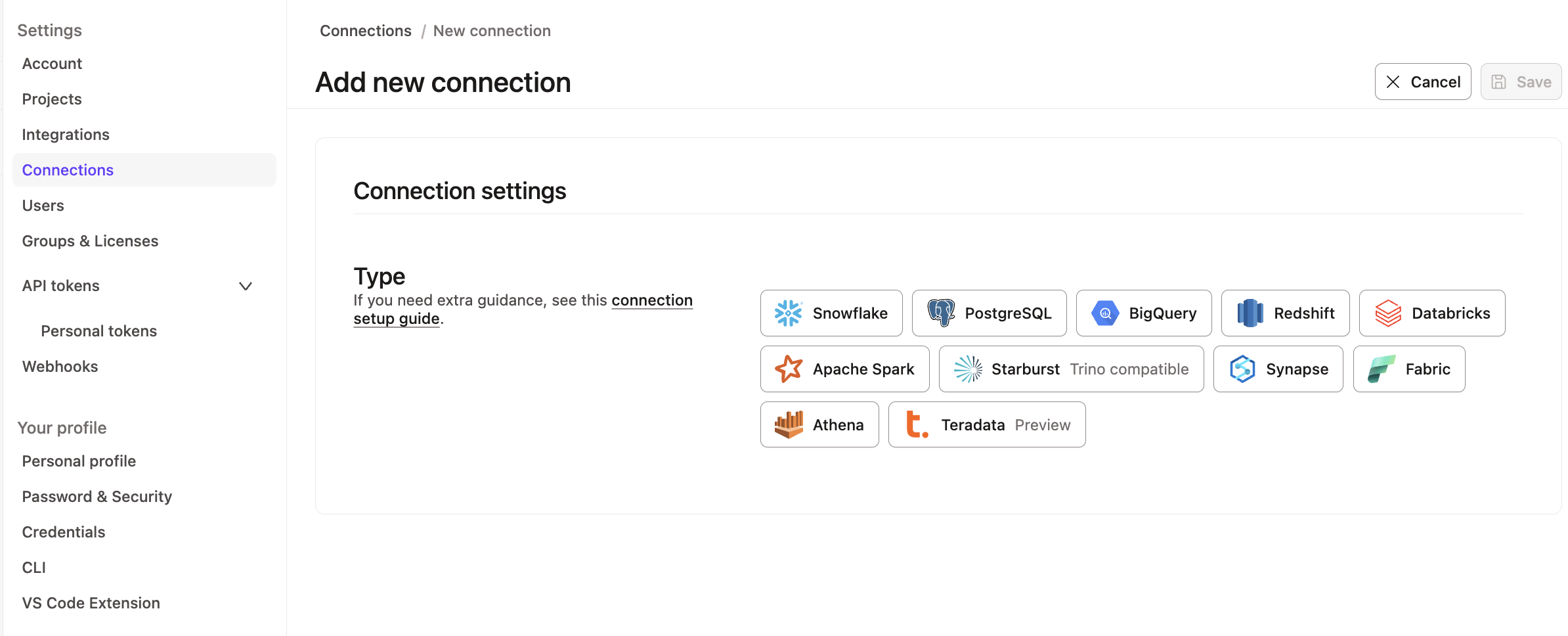 Select the relevant connection for your projects. Select the relevant connection for your projects.