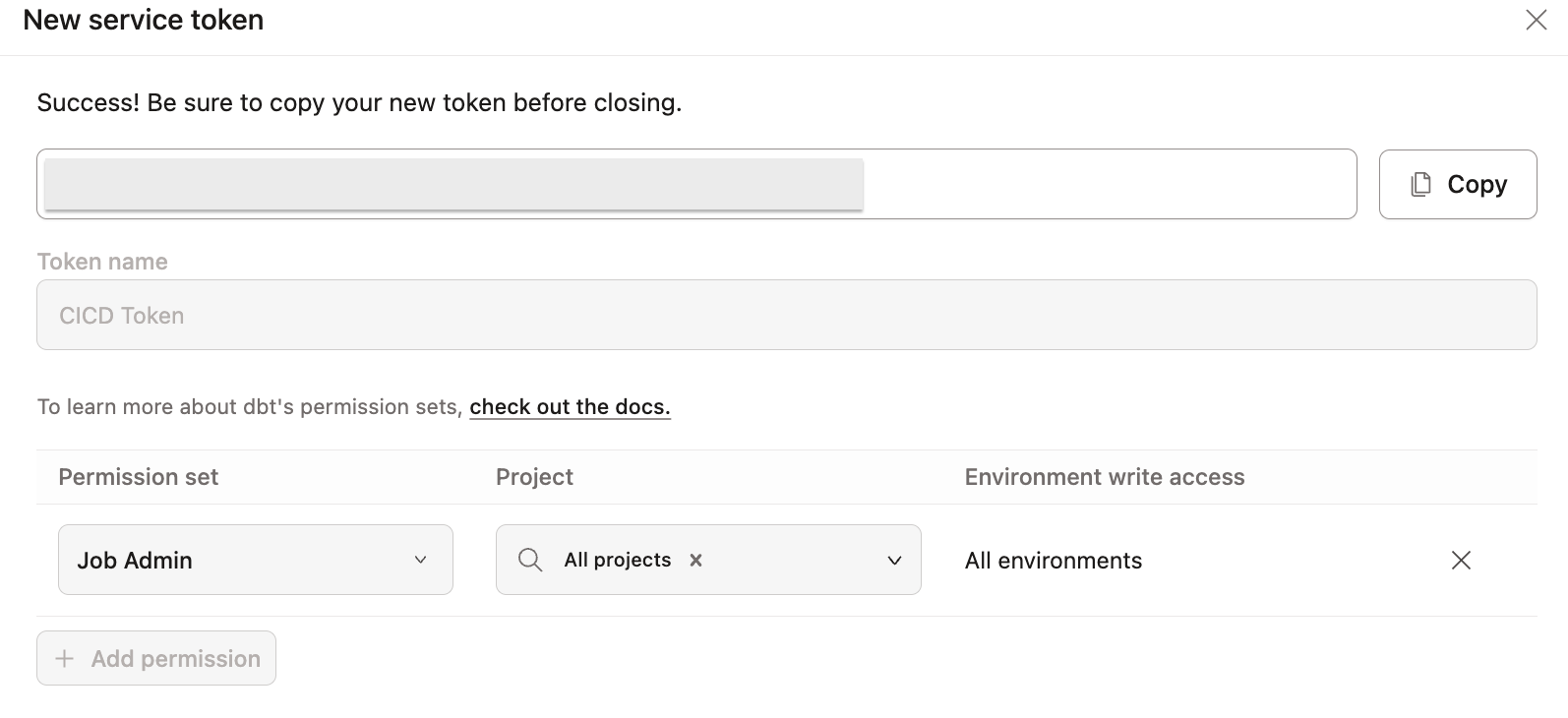 Creating a new service token Creating a new service token
