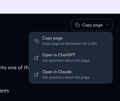 LLM Context menu on documentation pages